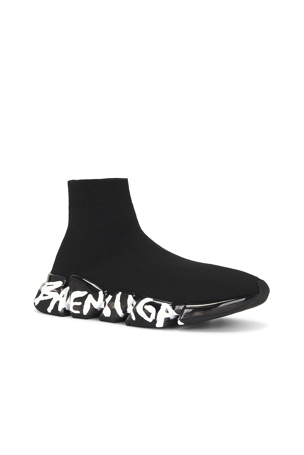 Balenciaga Speed 2.0 Graffiti Recycled Knit Sneaker In Black & White
