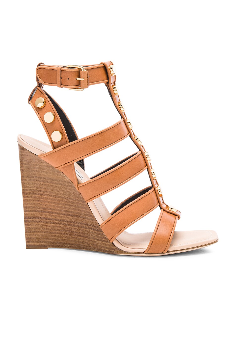 Image 1 of Balenciaga Studded Leather Wedge Sandals in Cognac