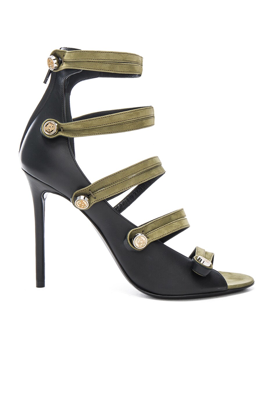 Image 1 of Balenciaga Leather Strap Heels in Black & Vert Khaki