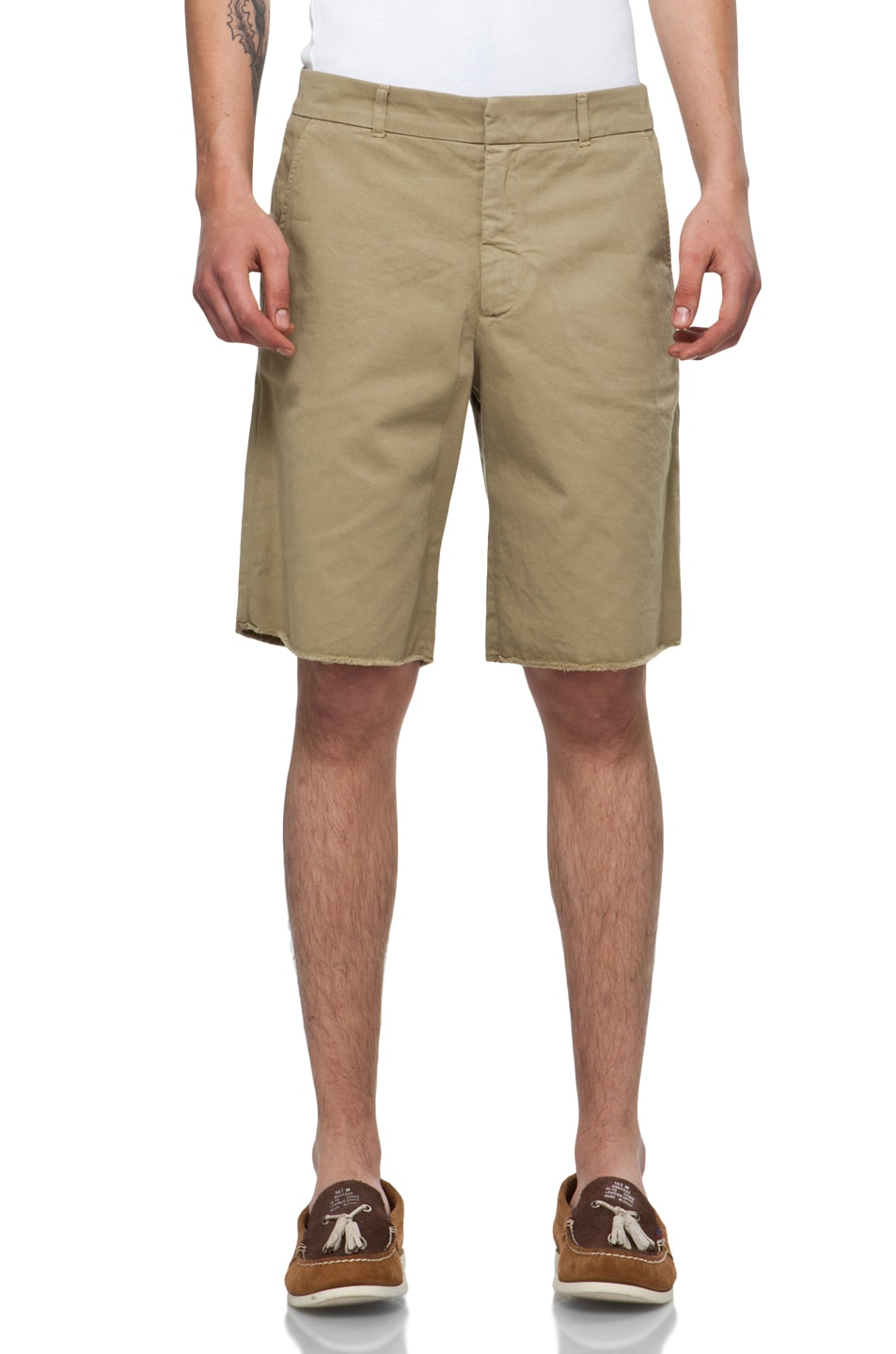 Image 1 of Band of Outsiders Cut Off Chino Shorts in Khaki Cotton Chino