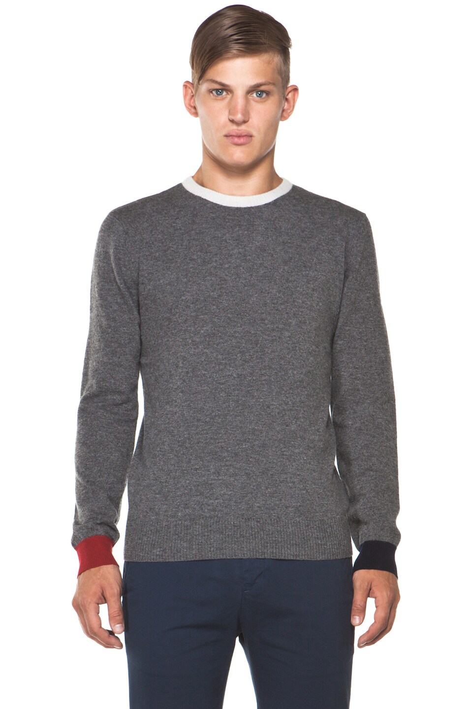 Image 1 of Band of Outsiders Ringer Crew Neck Pullover in Heather Grey