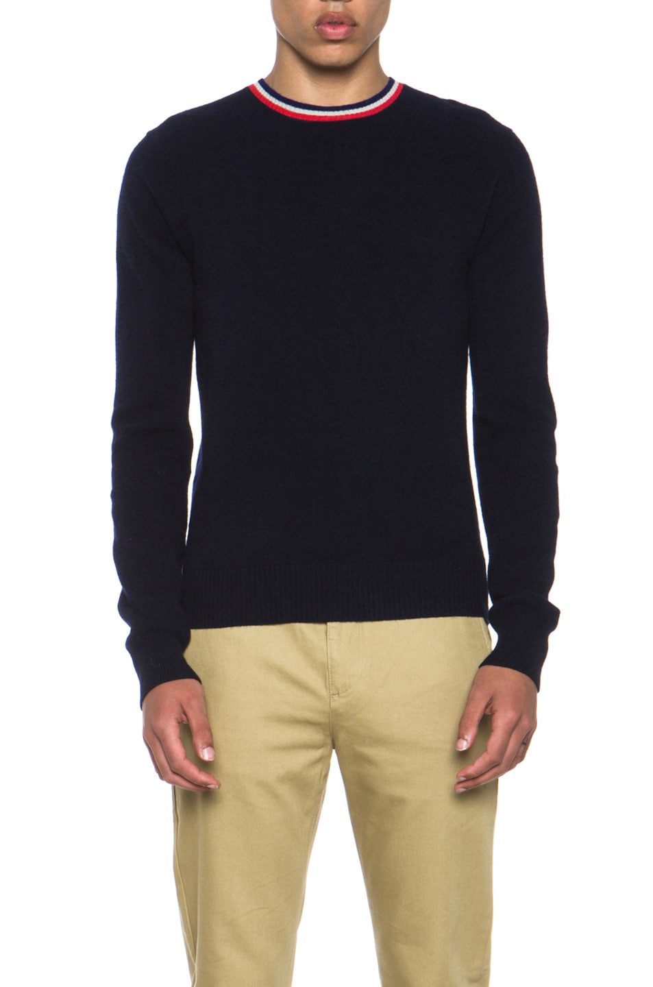 Image 1 of Band of Outsiders Felted Wool Tip Knit Crew in Navy