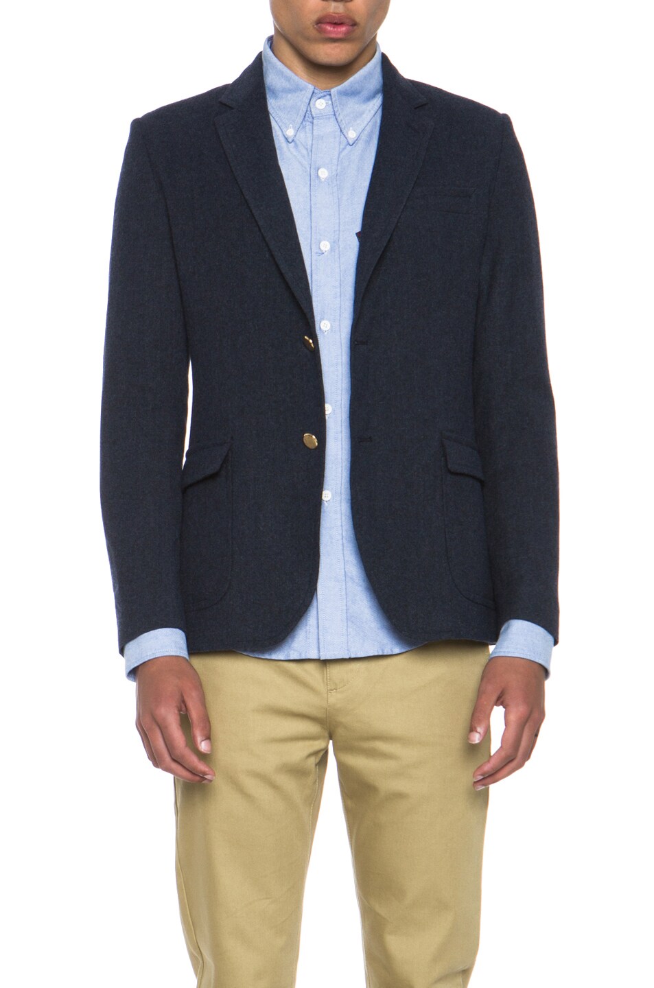 Image 1 of Band of Outsiders Light Weight Schoolboy Wool-Blend Jacket in Blue
