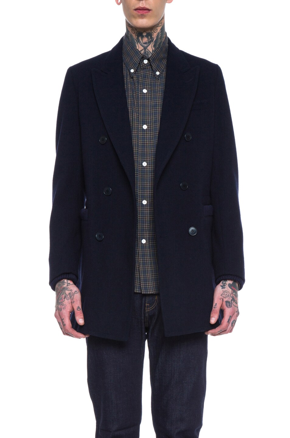 Image 1 of Band of Outsiders Melton Reefer Coat in Navy