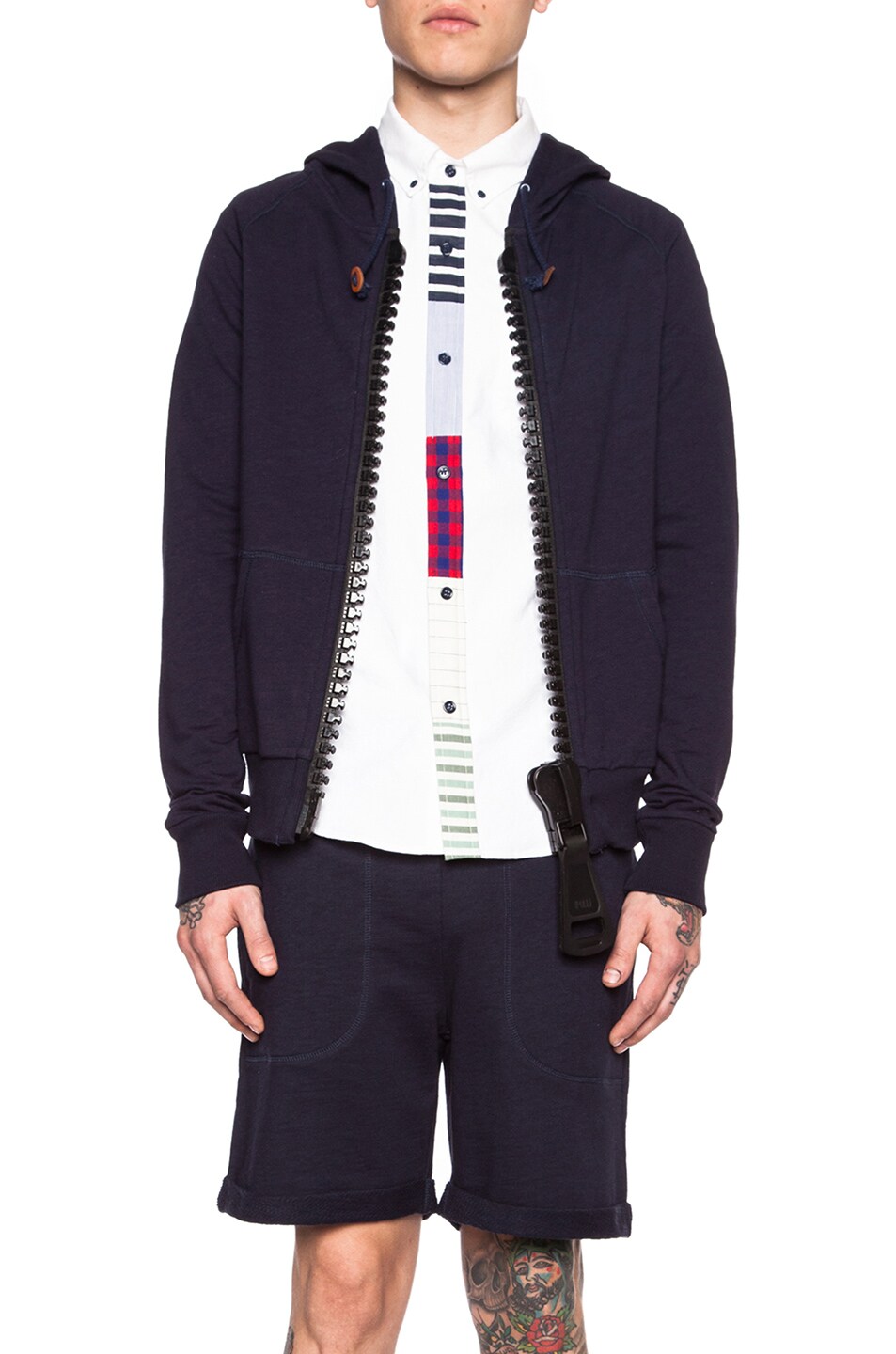 Image 1 of Band of Outsiders Giant Zip Cotton Hoodie in Navy