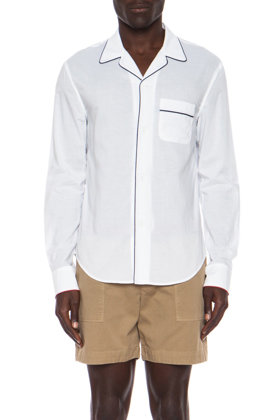 Image 1 of Band of Outsiders Piped Cotton Button Down in White