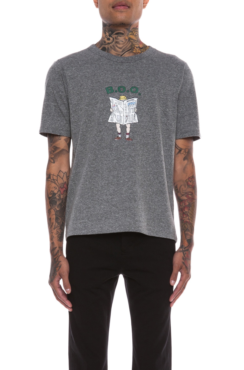 Image 1 of Band of Outsiders Newsflash Cotton Tee in Heather Grey