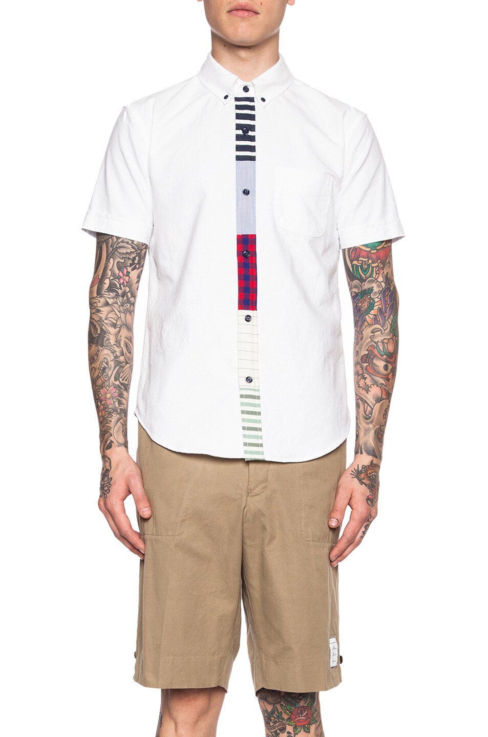 Image 1 of Band of Outsiders Contrast Placket Cotton Button Down in White Multi