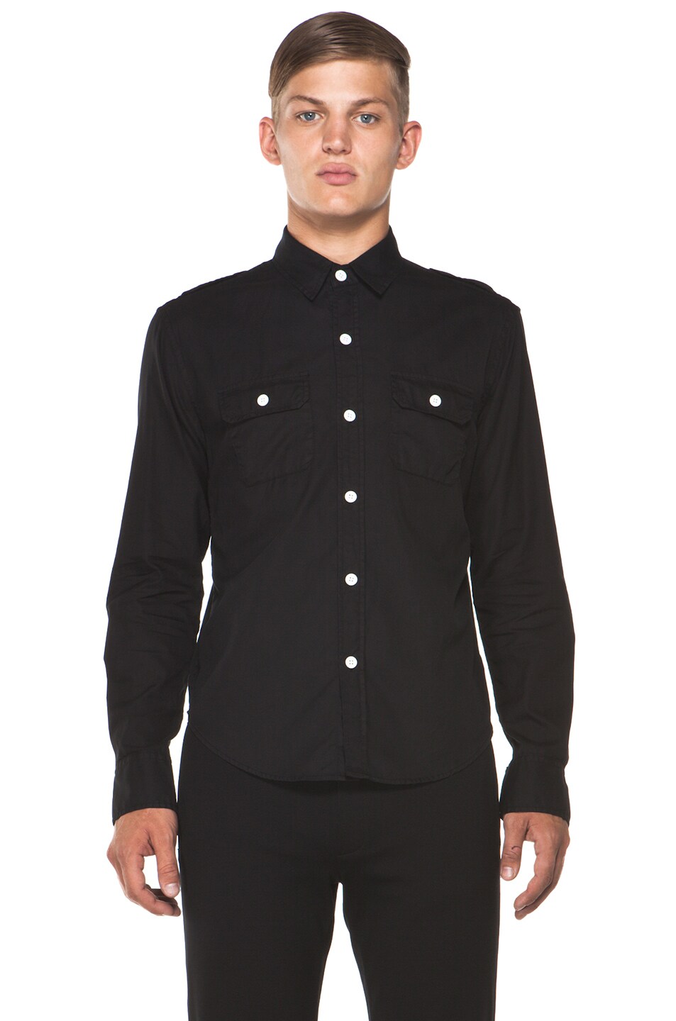 Image 1 of Band of Outsiders Twill Button Down Workshirt in Deep Black
