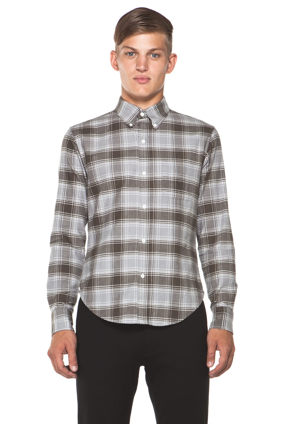 Image 1 of Band of Outsiders Alamo Plaid Button Down in Major Brown