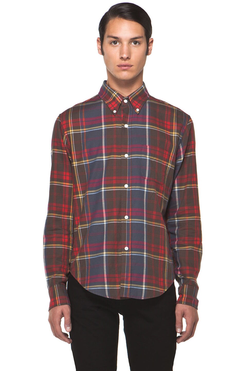 Image 1 of Band of Outsiders Wyatt Plaid Button Down in Red Plaid