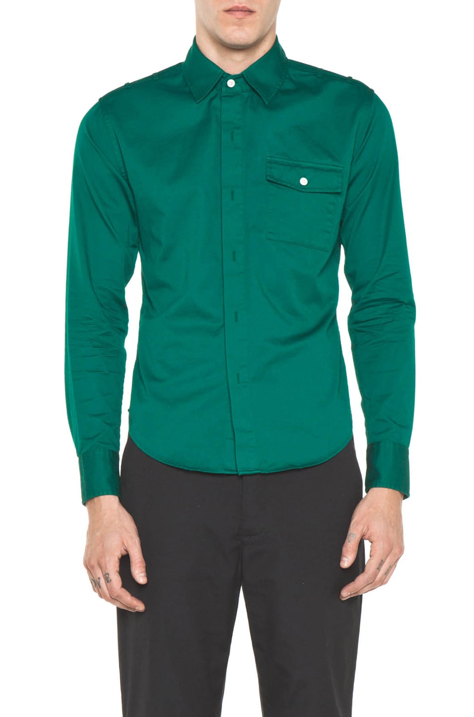 Image 1 of Band of Outsiders Twill Captain's Shirt in Green