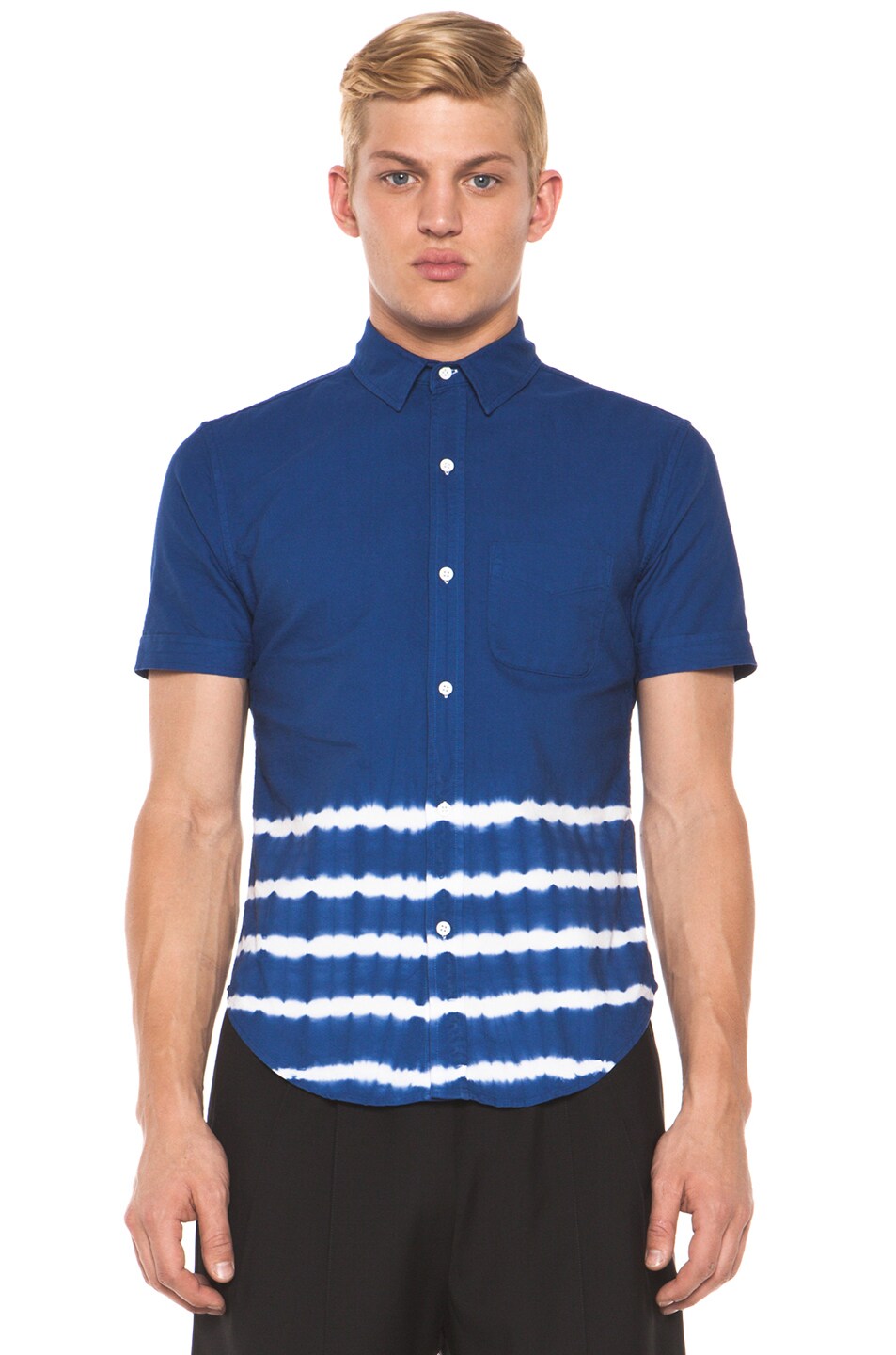 Image 1 of Band of Outsiders Placement Stripe Short Sleeve Shirt in Marlin