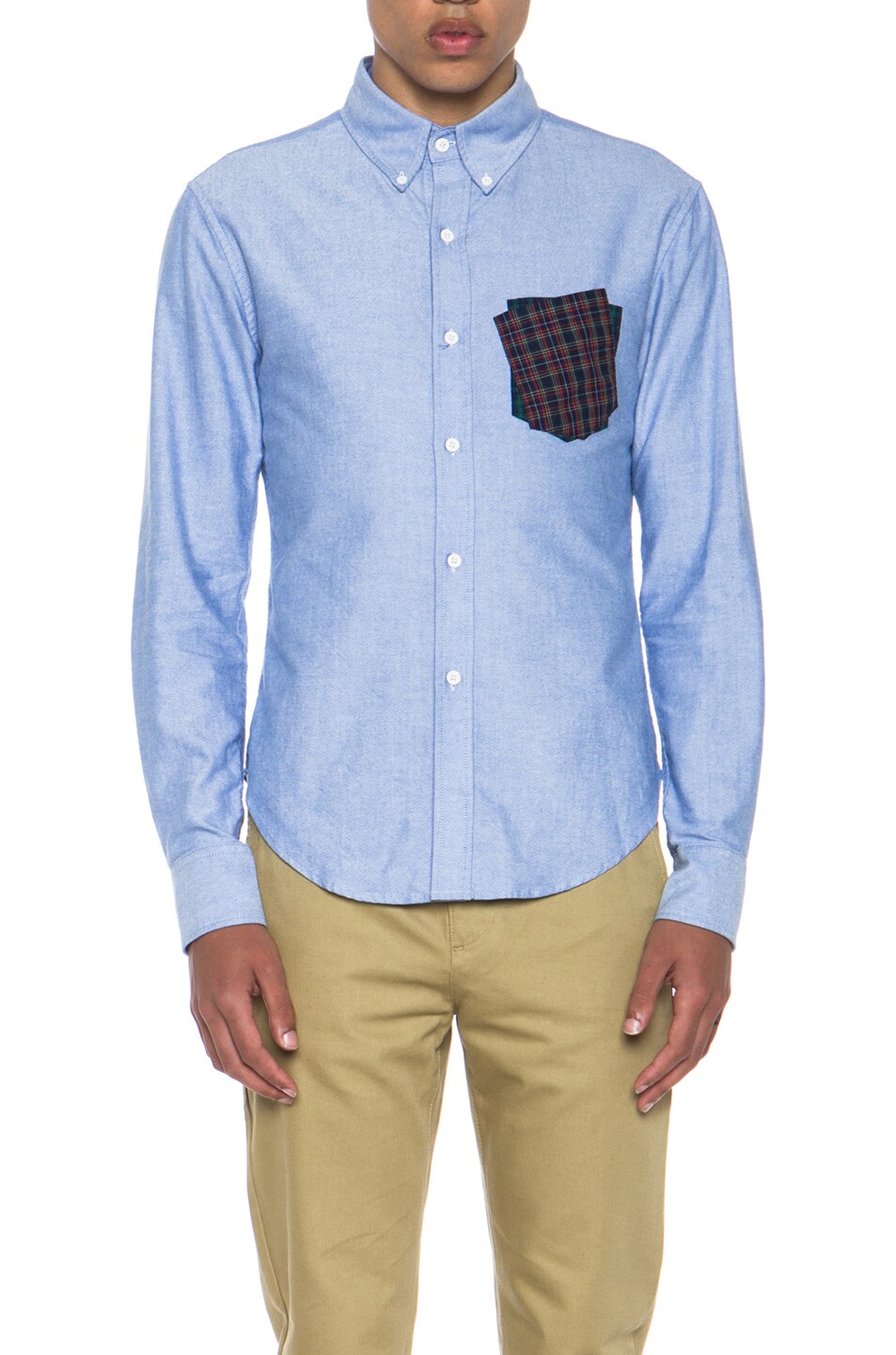 Image 1 of Band of Outsiders Placket Cotton Shirt in Light Blue