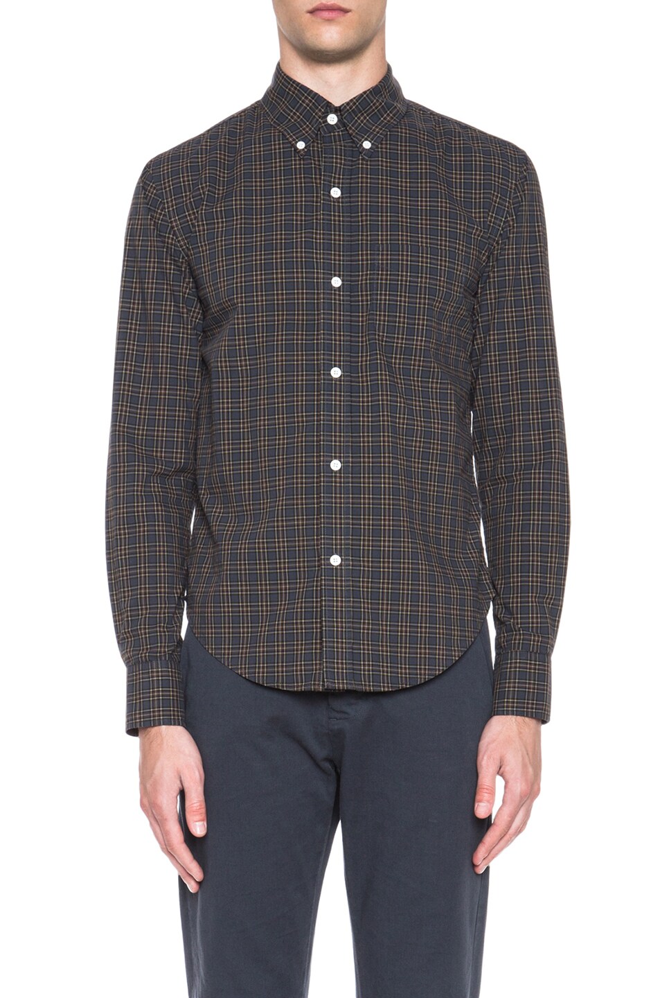 Image 1 of Band of Outsiders Scout Tartan Button Down Shirt in Grey