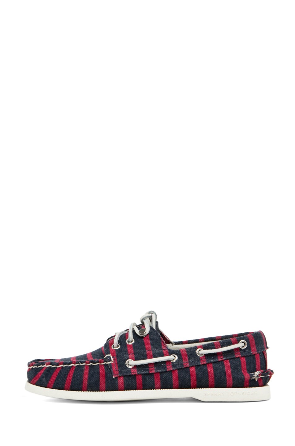 Image 1 of Band of Outsiders x Sperry Top-Sider 3 Eye Boat Shoe in Navy & Red Printed Canvas Stripe