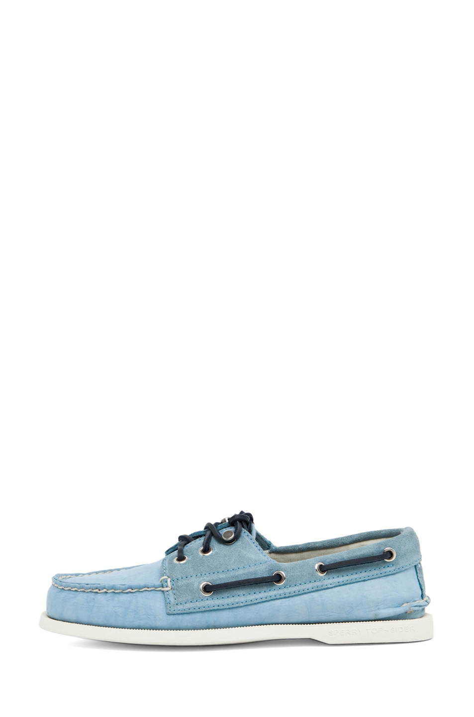 Image 1 of Band of Outsiders x Sperry Top-Sider 3 Eye Boat Shoe in Blue Nylon & Suede