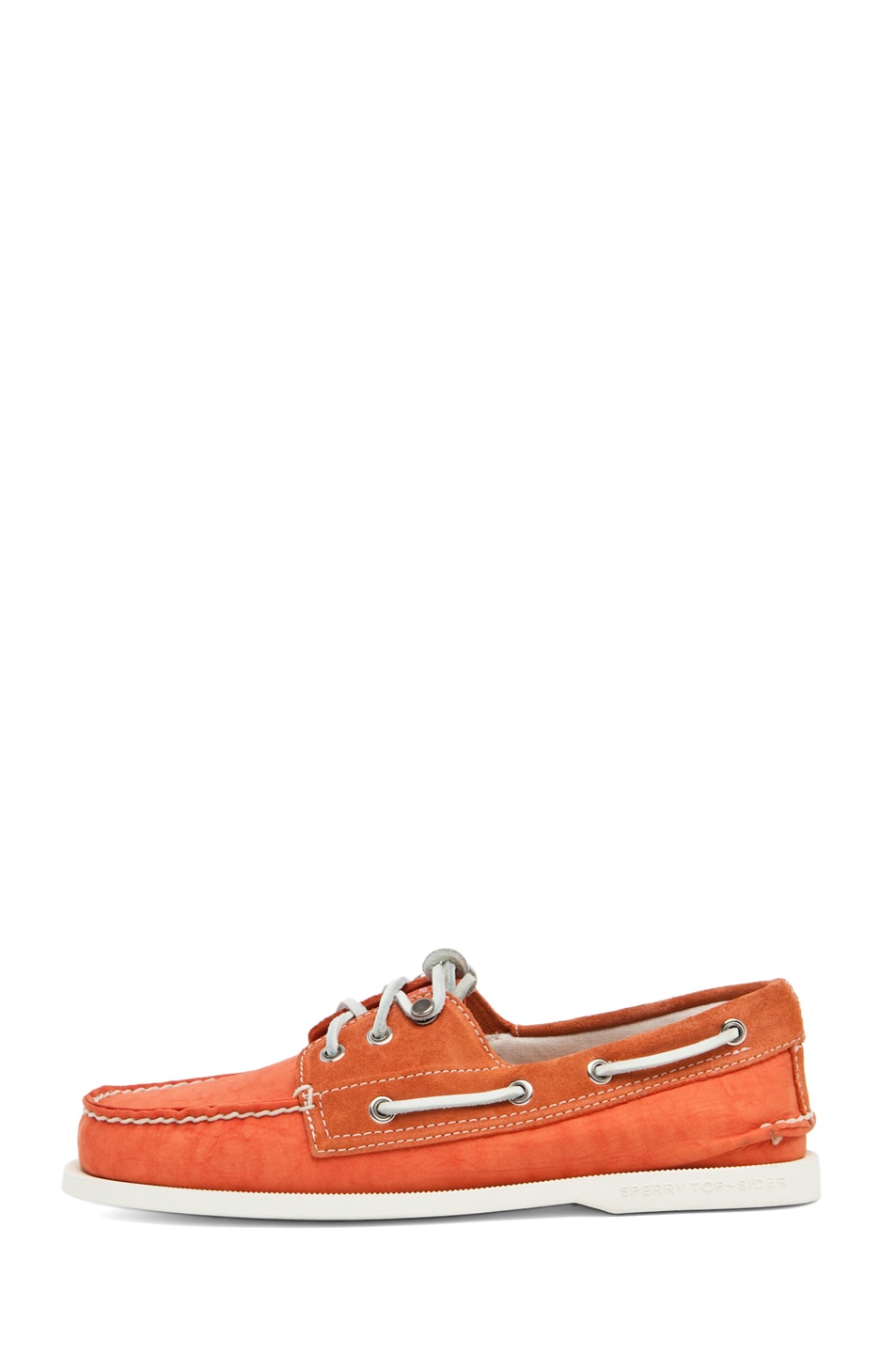 Image 1 of Band of Outsiders x Sperry Top-Sider 3 Eye Boat Shoe in Orange Nylon & Suede
