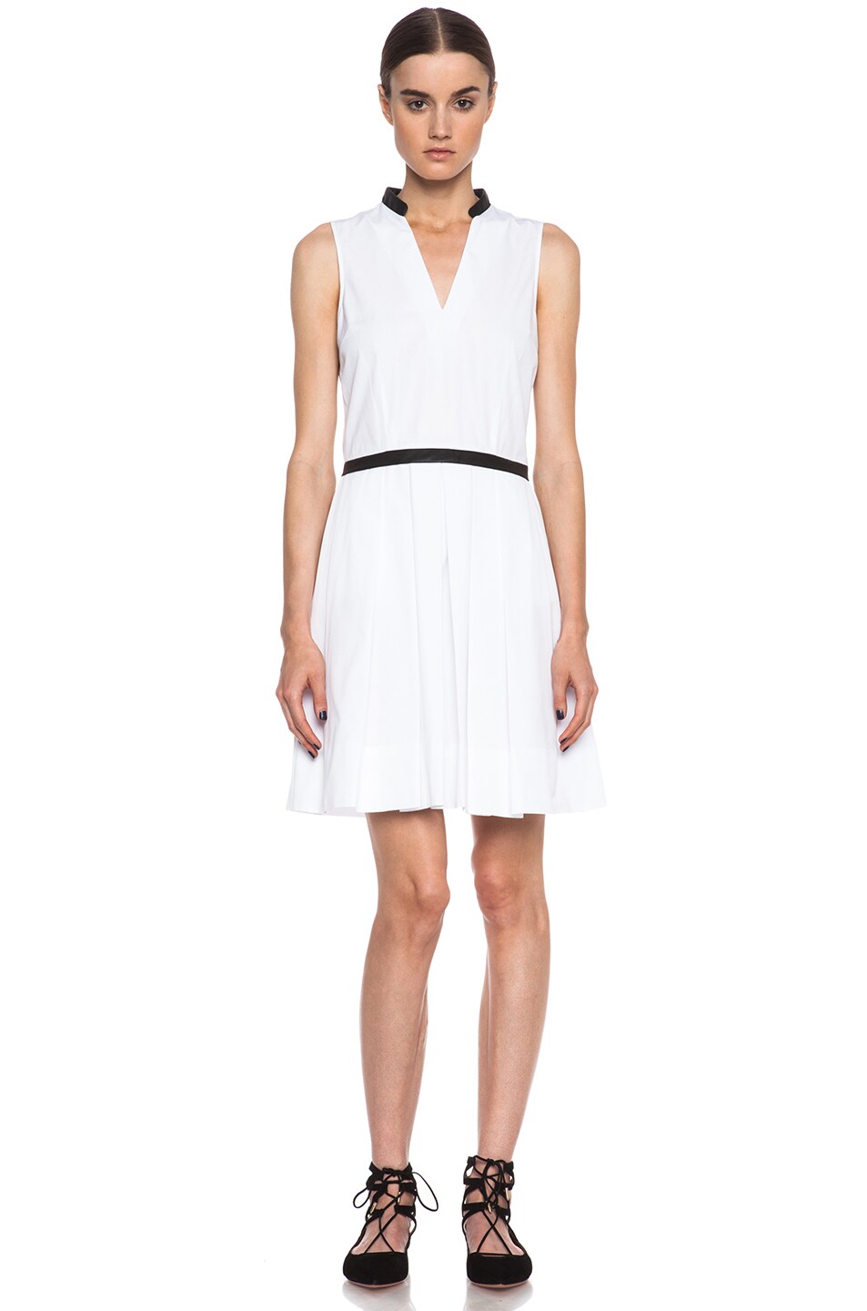 Image 1 of Band of Outsiders Poplin Cotton V Neck Dress in White