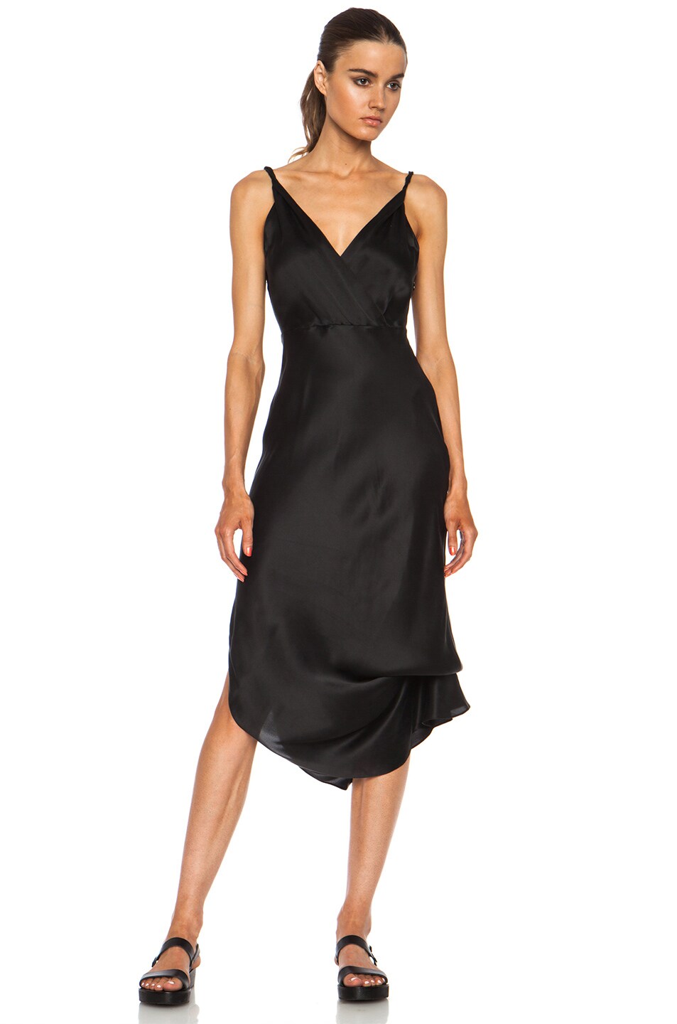Image 1 of Band of Outsiders Sandwashed Bias Cut Silk Dress in Black