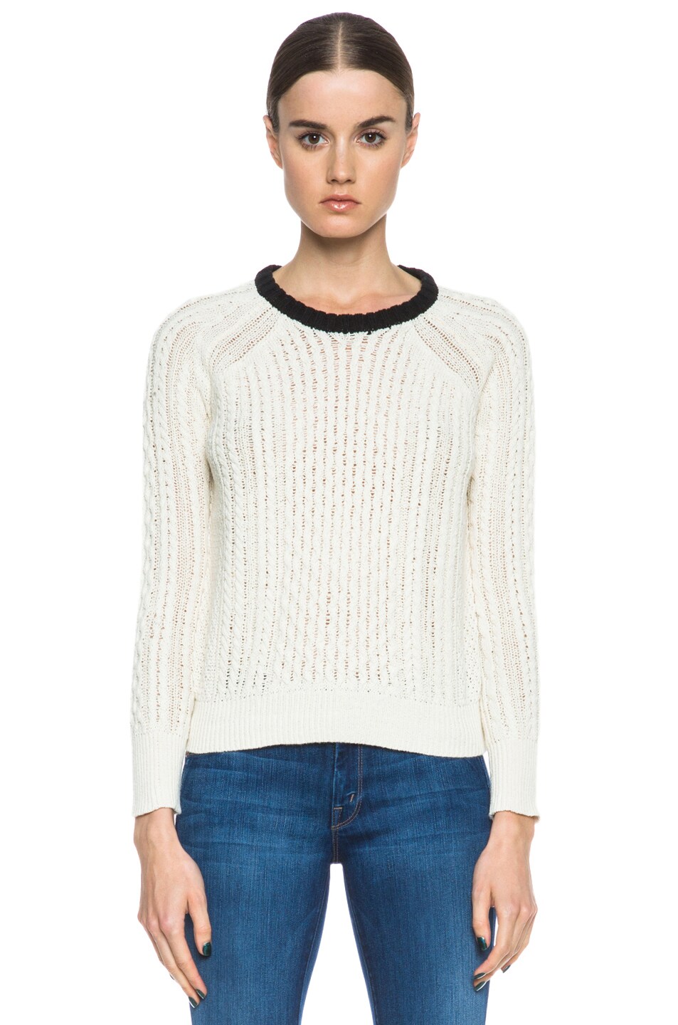 Image 1 of Band of Outsiders Cable Knit Raglan Sweater in Ecru