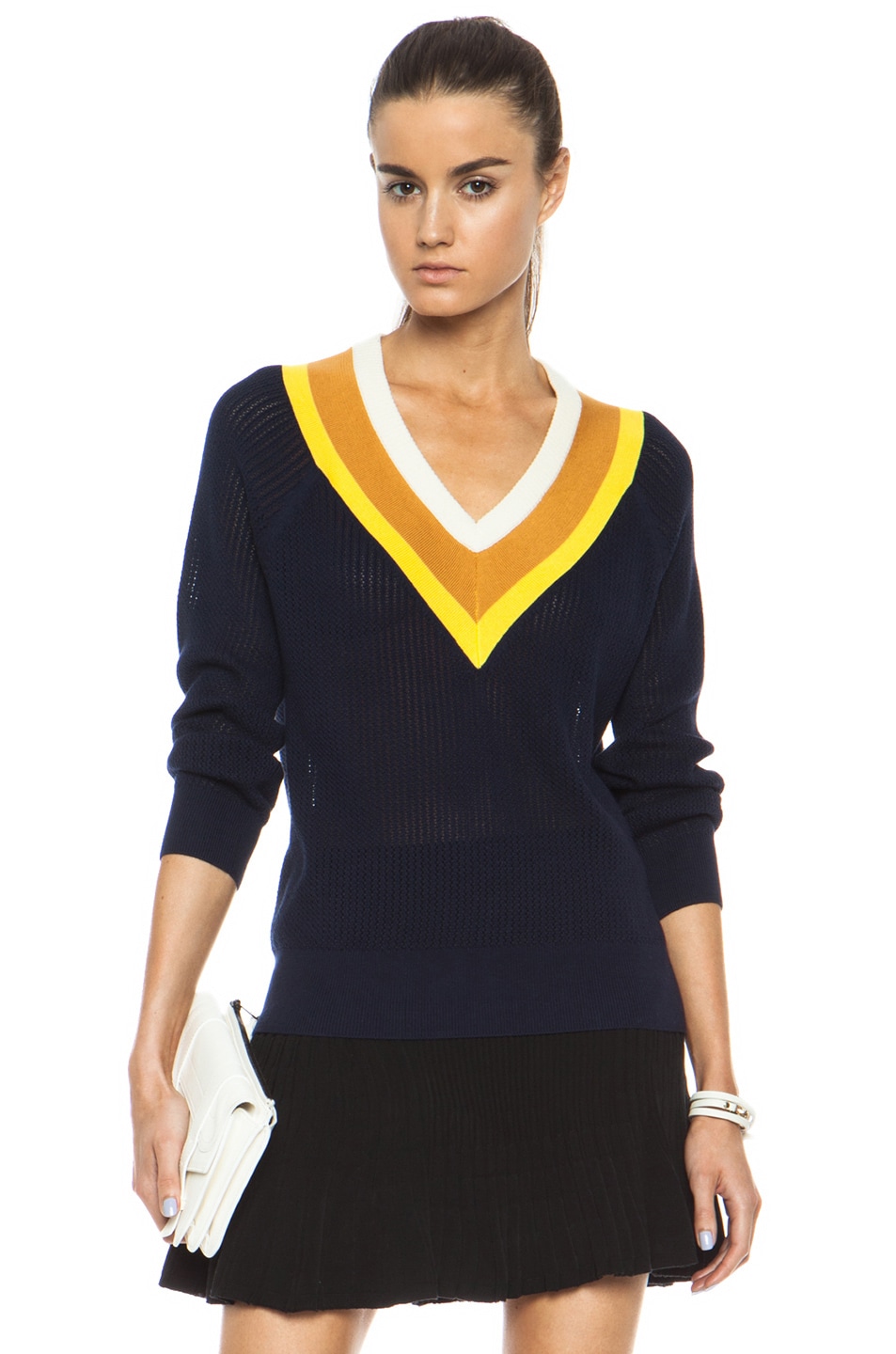 Image 1 of Band of Outsiders Stripe Tennis Knit Sweater in Navy