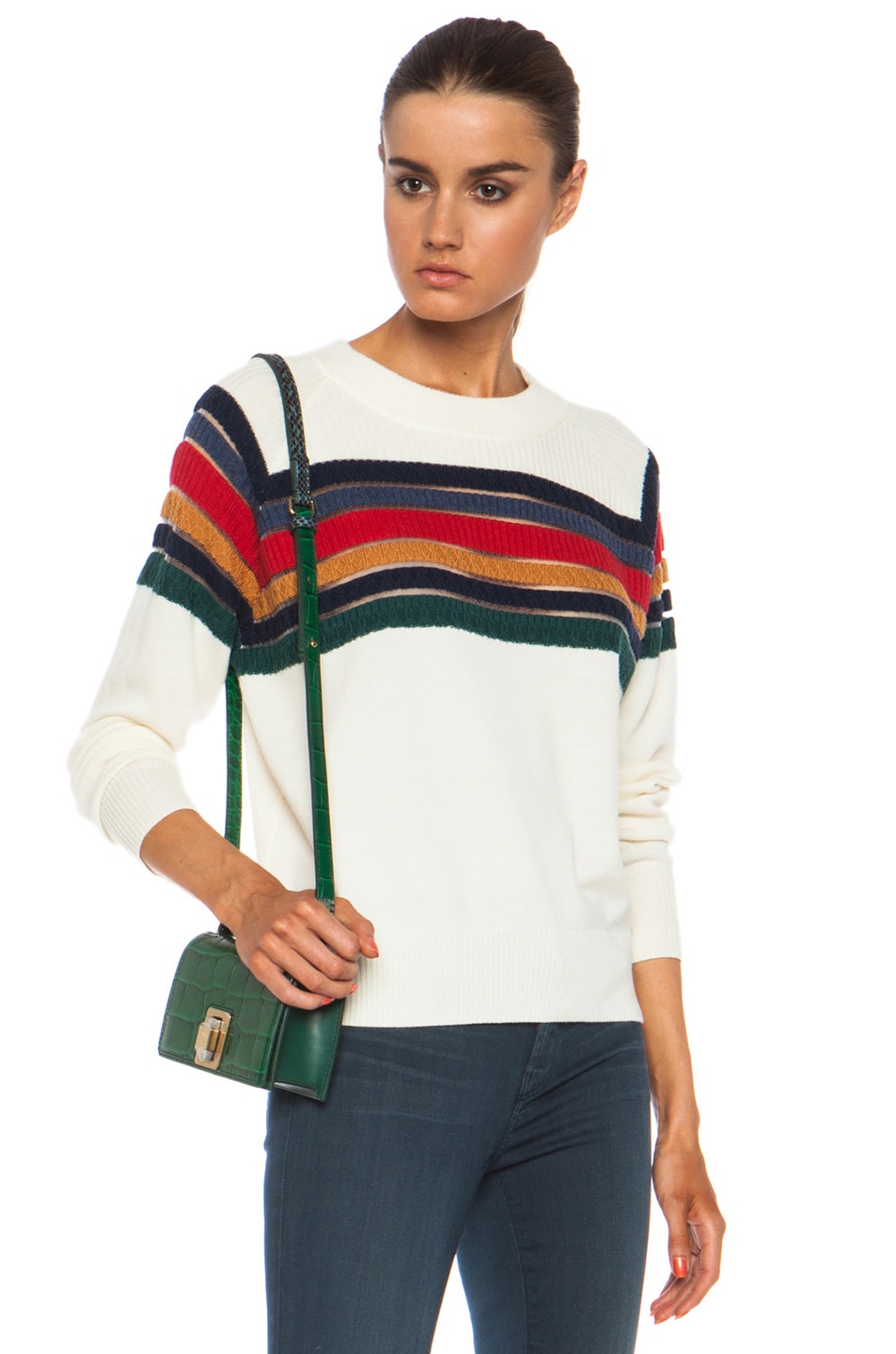 Image 1 of Band of Outsiders Stripe Raglan Merino Wool Sweater in Multicolor
