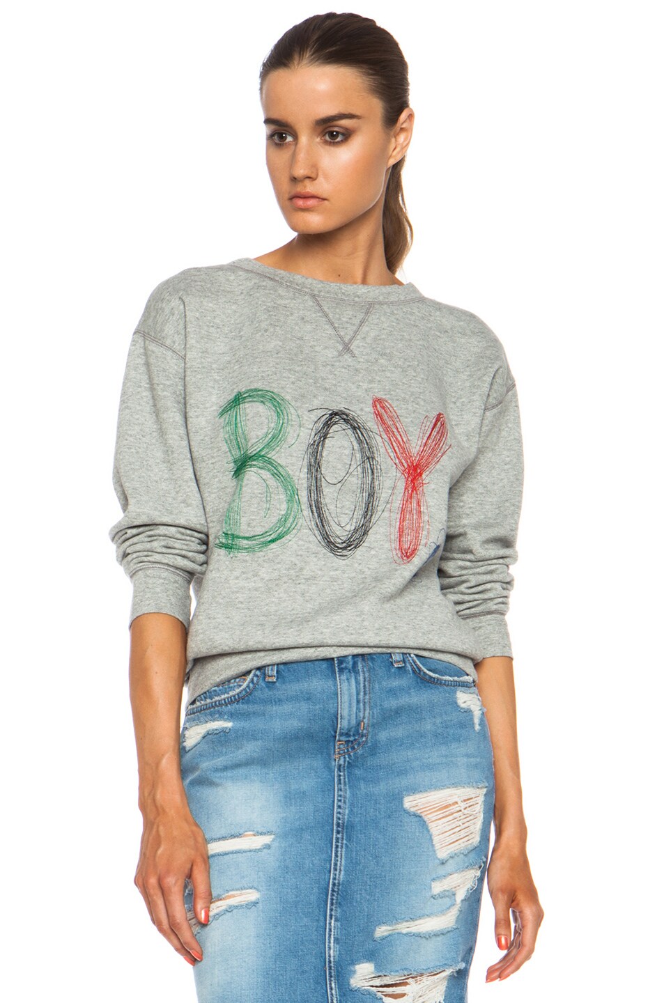 Image 1 of Band of Outsiders Boy Scribble Cotton Sweatshirt in Dark Heather Grey