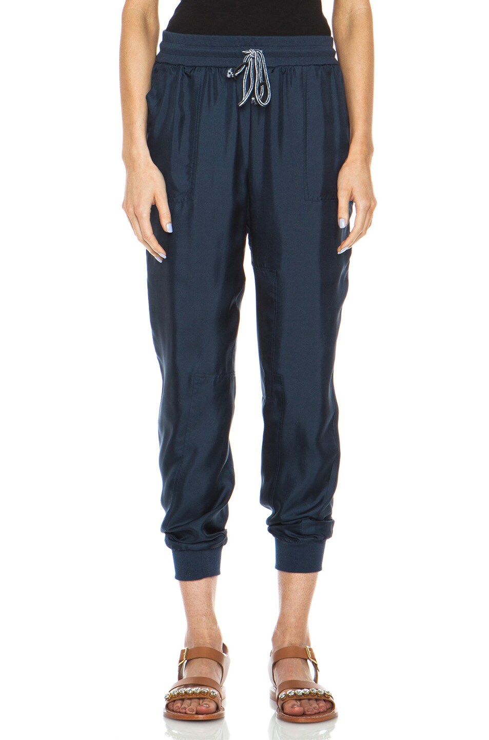 Image 1 of Band of Outsiders Silk Twill Sweatpant in Midnight
