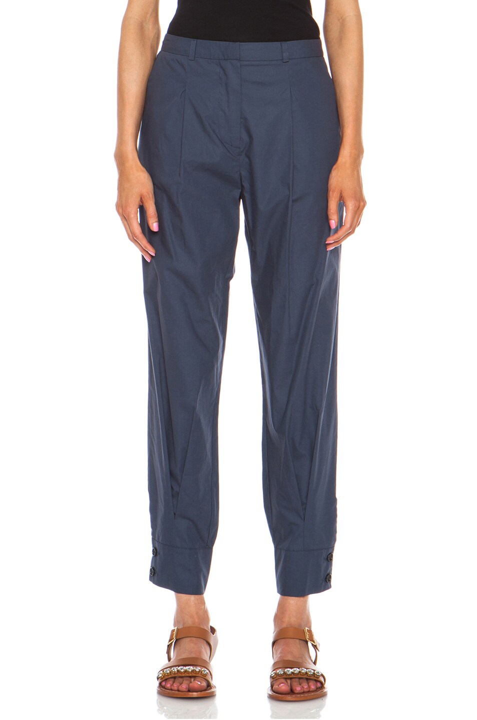 Image 1 of Band of Outsiders Poplin Cotton Slouch Pant in Navy