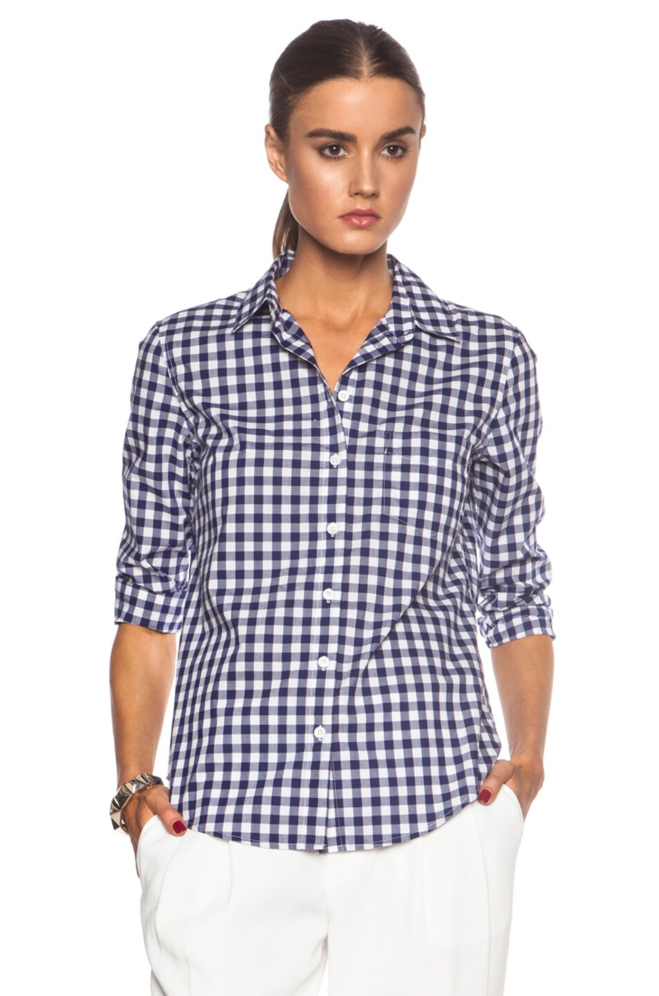Image 1 of Band of Outsiders Classic Gingham Easy Cotton Shirt in Blue