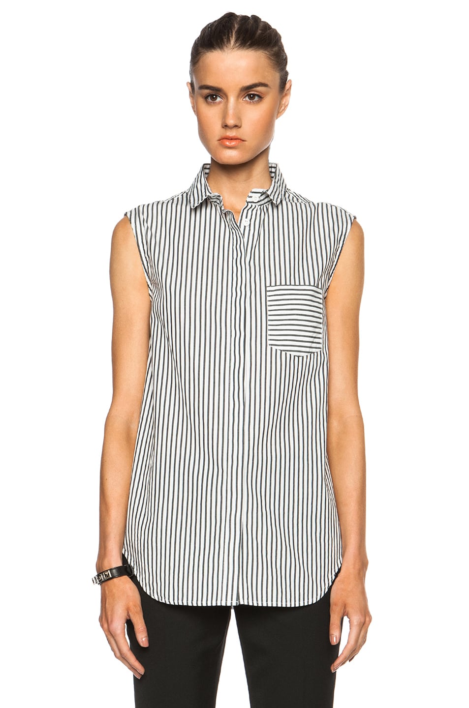 Image 1 of Band of Outsiders Barre Stripe Cotton Shirt in Black & White