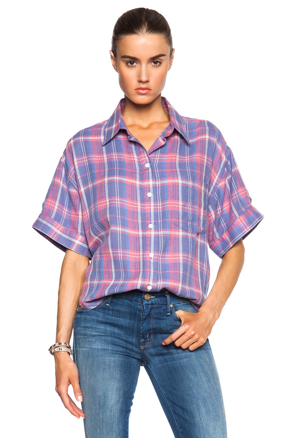 Image 1 of Band of Outsiders Plaid Grandpa Shirt in Multi
