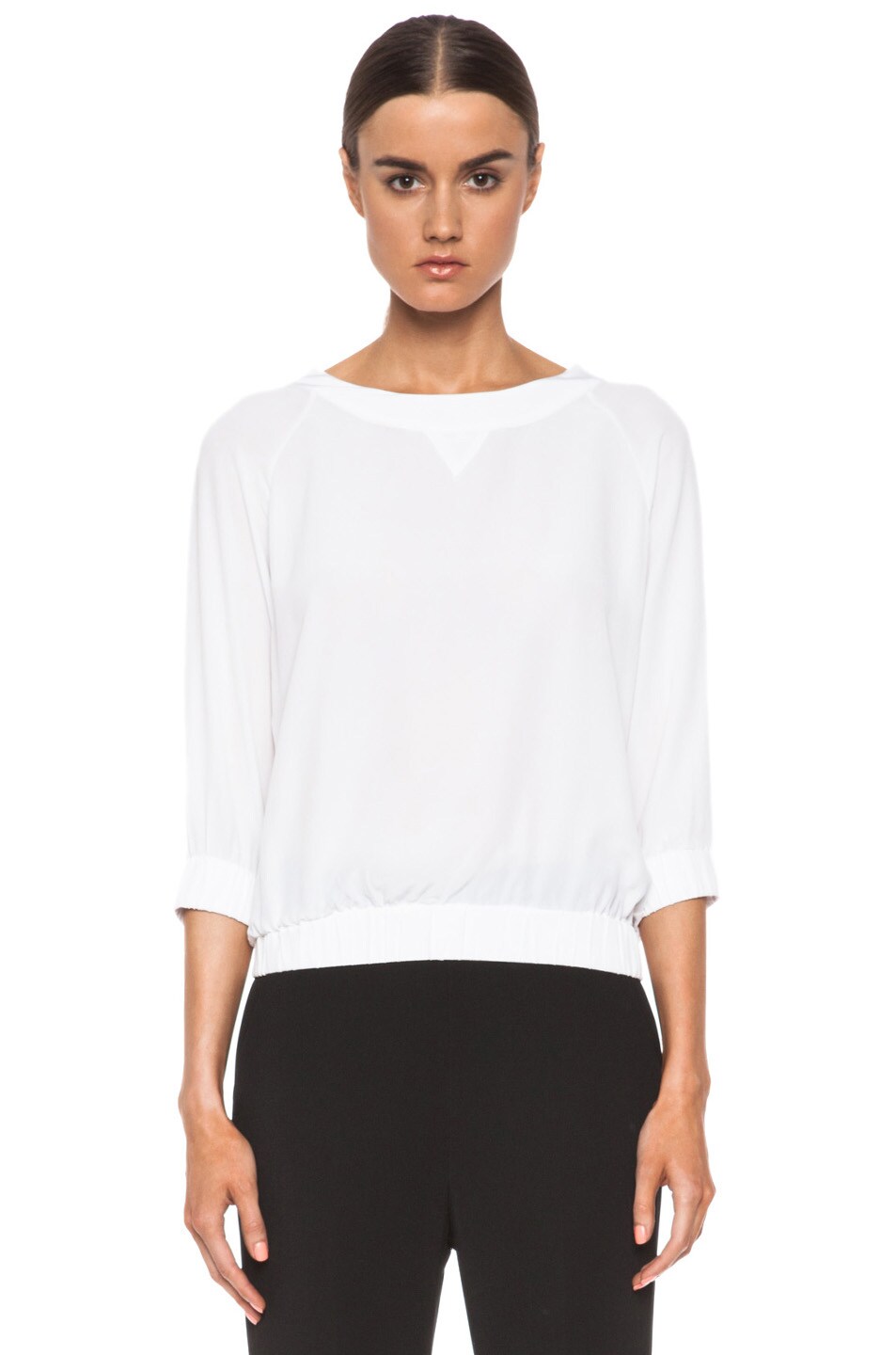 Image 1 of Band of Outsiders Washed Crepe Sweatshirt in White