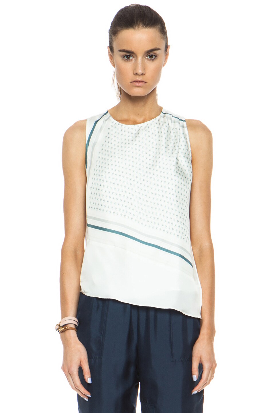 Image 1 of Band of Outsiders Bandana Print Silk Top in Taupe