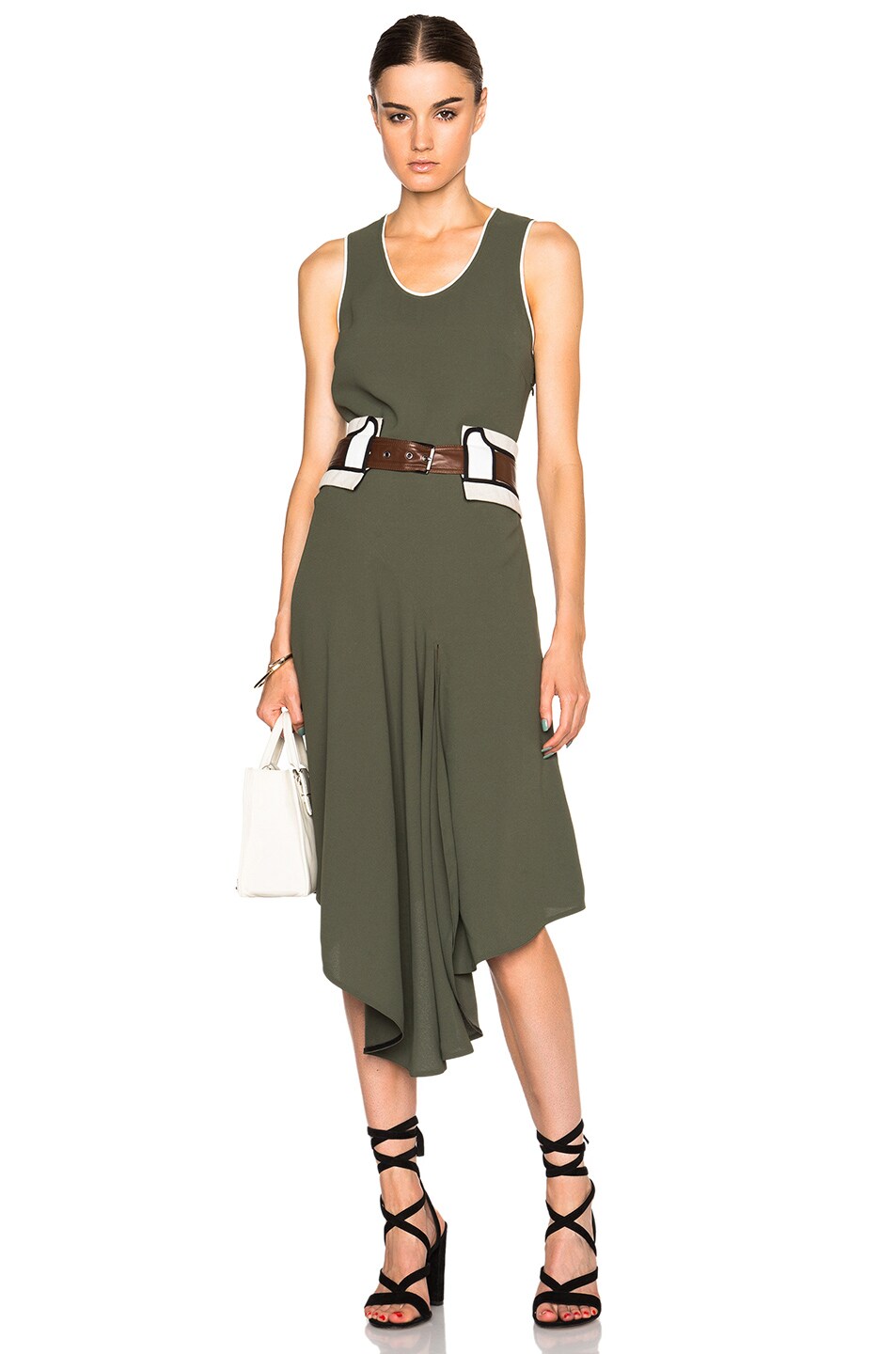 Image 1 of Barbara Bui Belted Asymmetrical Dress in Green