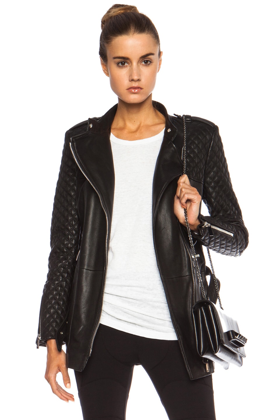 Barbara Bui Long Leather Jacket in Black | FWRD