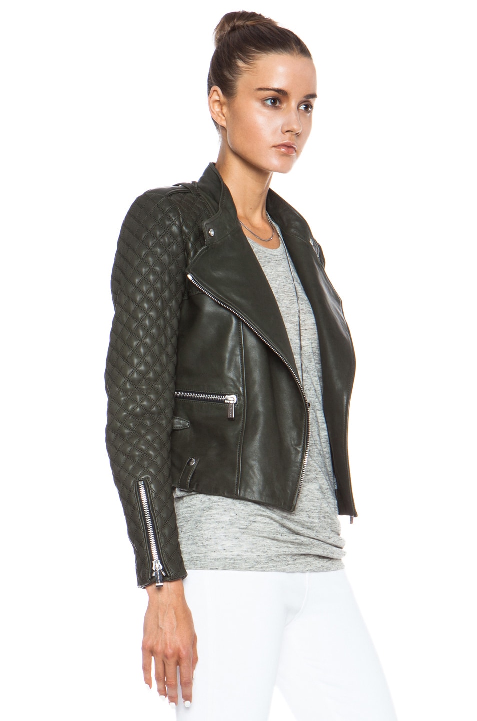 Barbara Bui Quilted Leather Jacket in Green | FWRD
