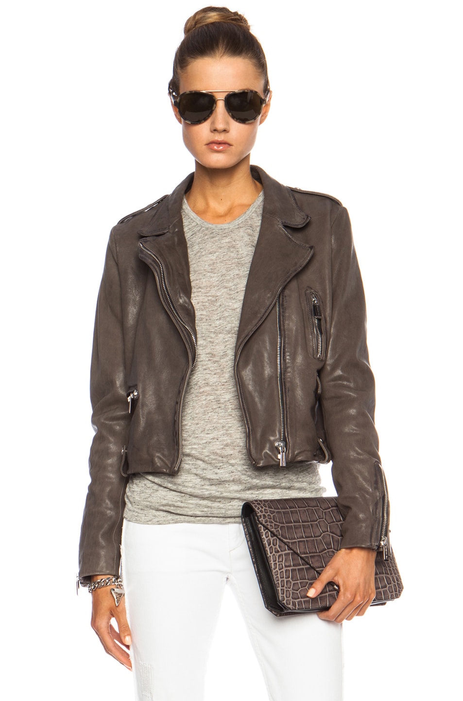 Image 1 of Barbara Bui Leather Jacket with Laces in Grey