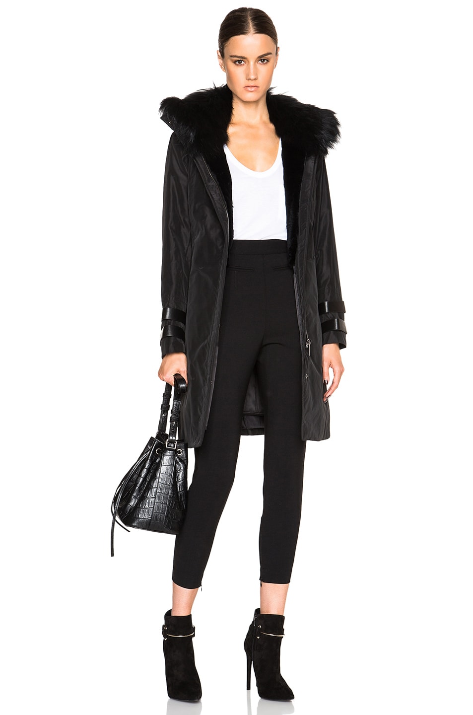 Image 1 of Barbara Bui Long Parka with Removable Fur Lining in Black