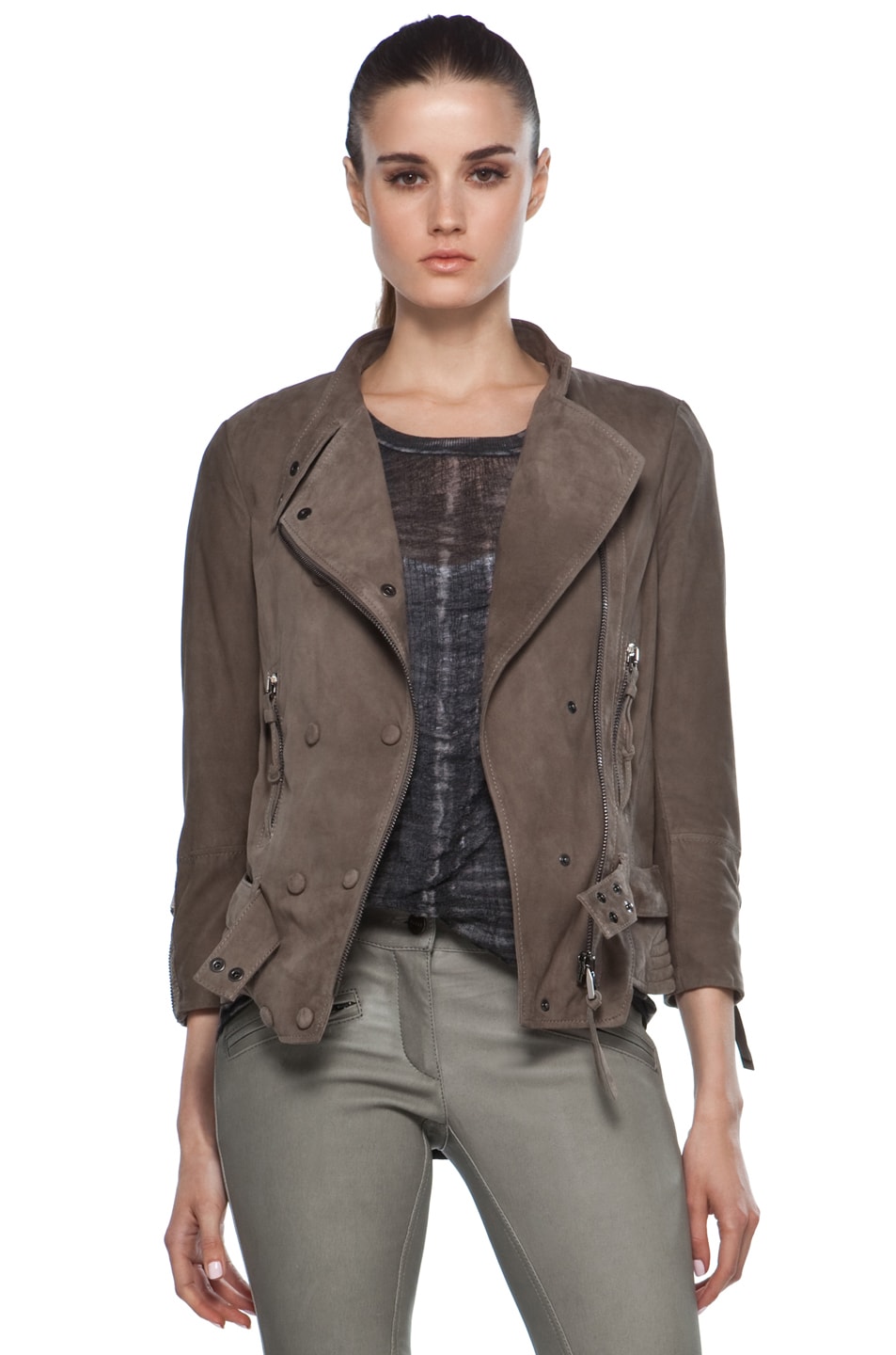 Image 1 of Barbara Bui Double Suede Jacket in Olive
