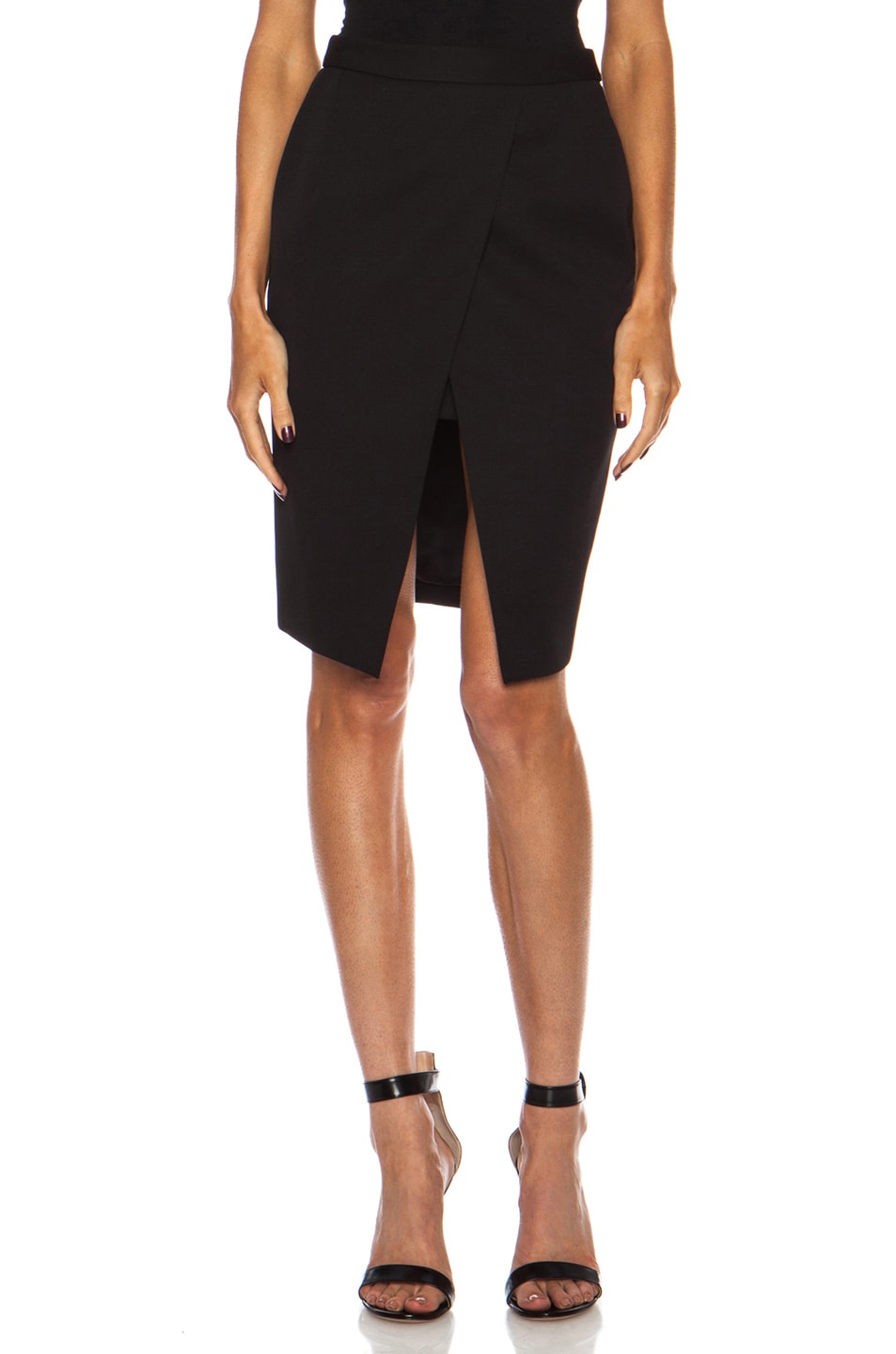 Image 1 of Barbara Bui Asymmetrical Knee Length Wool Skirt in Black
