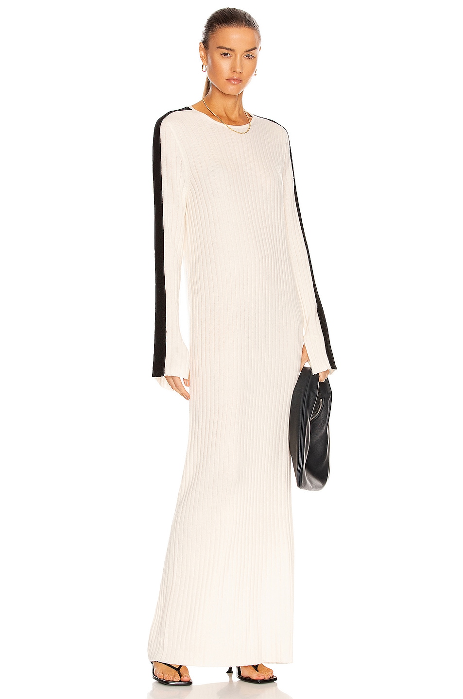 Image 1 of Bassike Ribbed Contrast Knitted Dress in Natural & Black