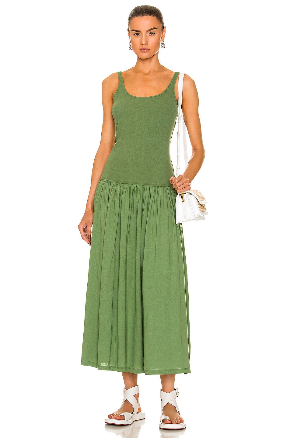 Image 1 of Bassike Rib Contrast Tank Dress in Clover Green