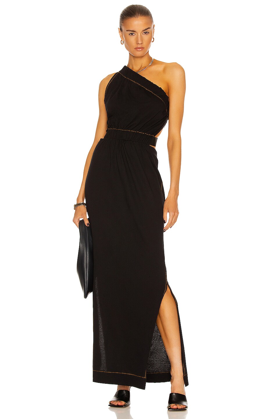 Image 1 of Bassike Gathered Cut Out Dress in Black