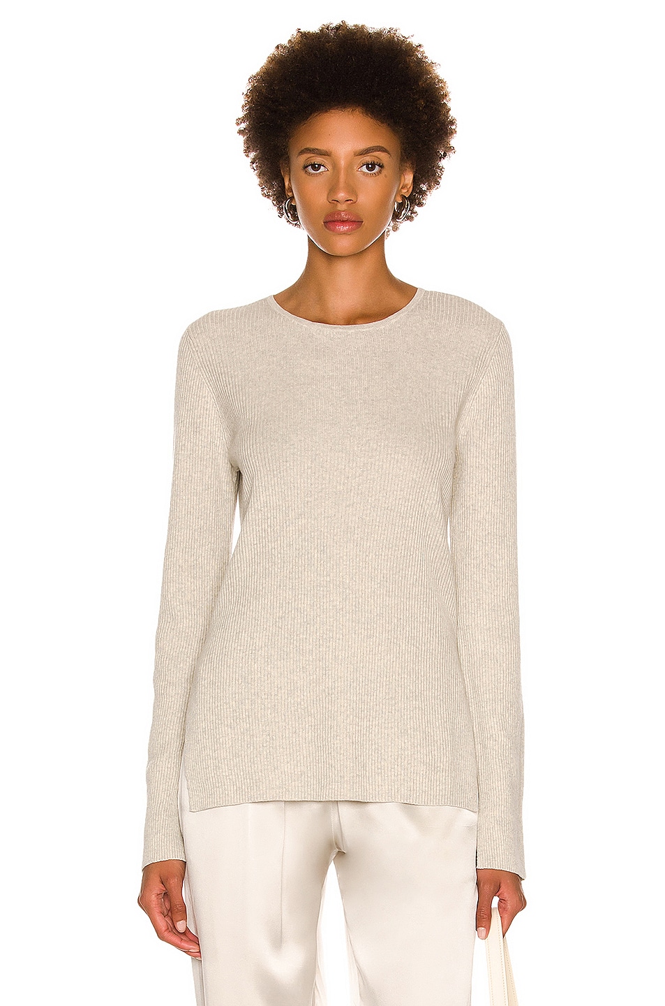 Image 1 of Bassike Fine Cotton Linen Ribbed Knit Sweater in Pumice