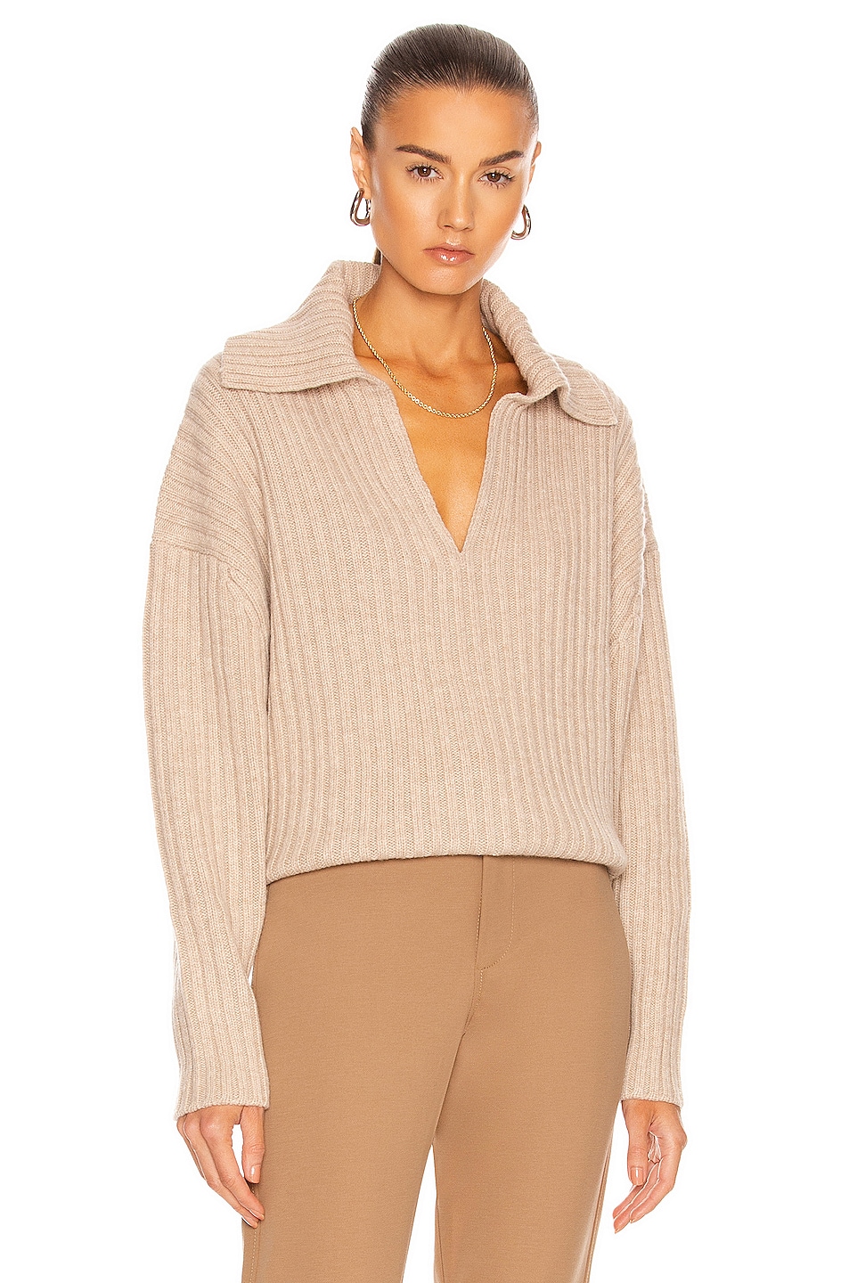 Image 1 of Bassike Chunky Ribbed Polo Knit Sweater in Oatmeal