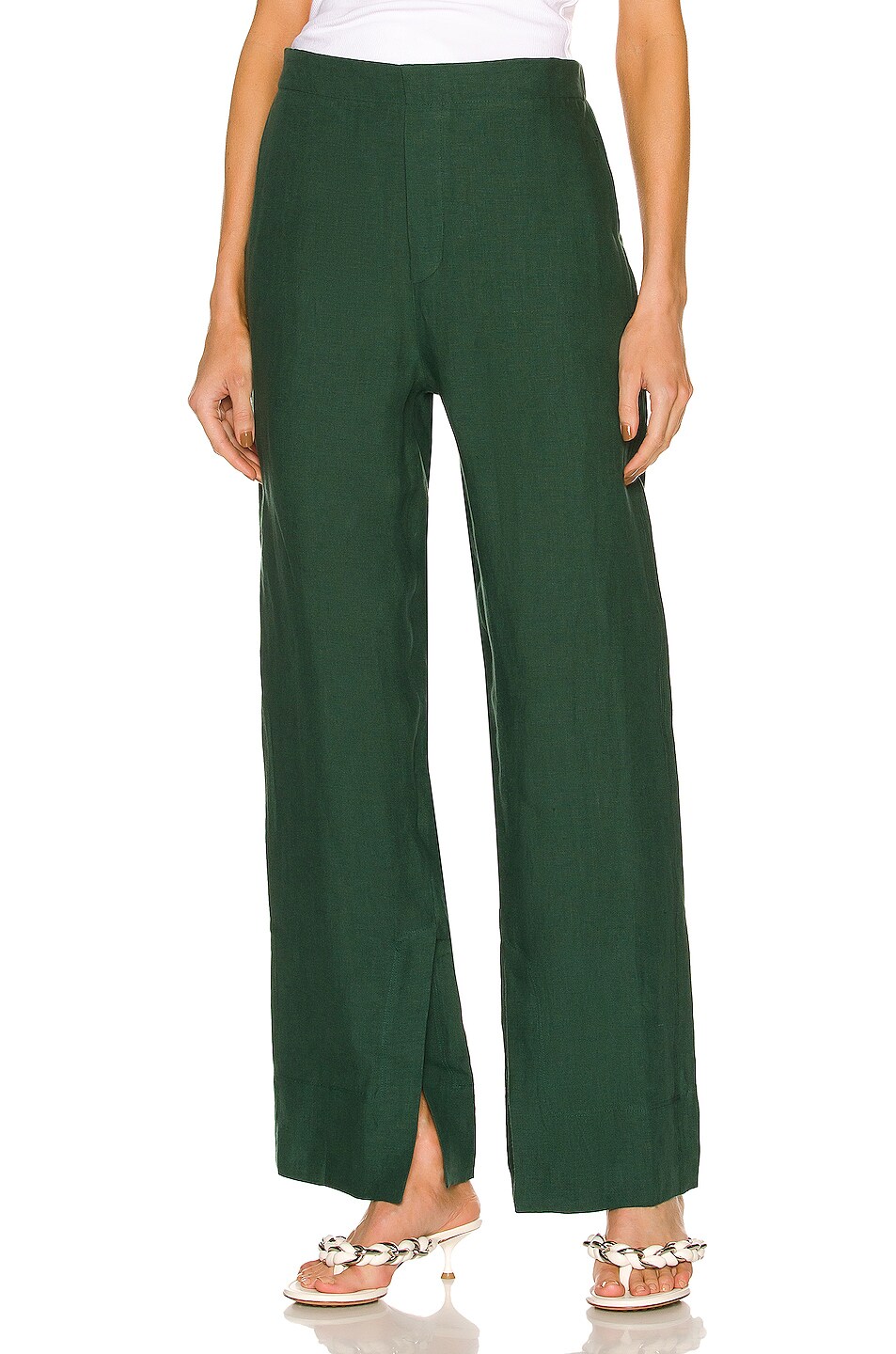 Image 1 of Bassike Flat Front Slouch Linen Pant in Jade