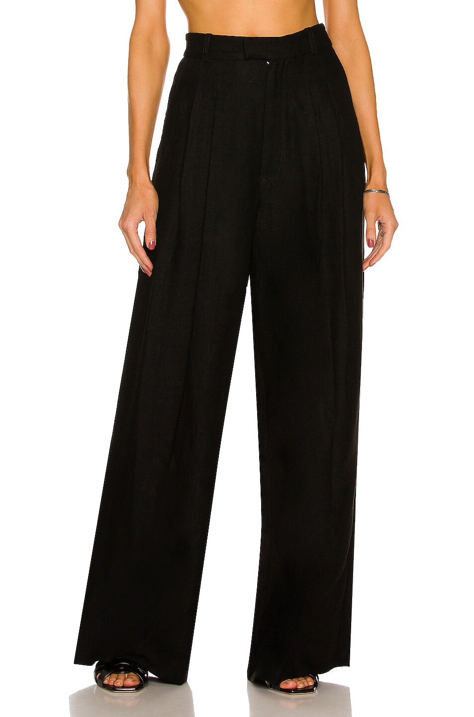 Image 1 of Bassike Pleat Front Linen Pant in Black