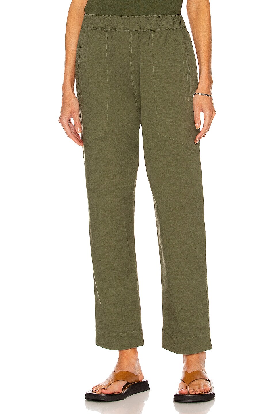 Image 1 of Bassike Slouchy Pull On Pant in Moss Green